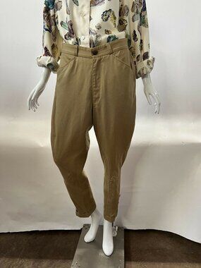 Hermes Womens Jodphurs Beige High Rise Slash Pockets Ankle Buttons Vintage 40